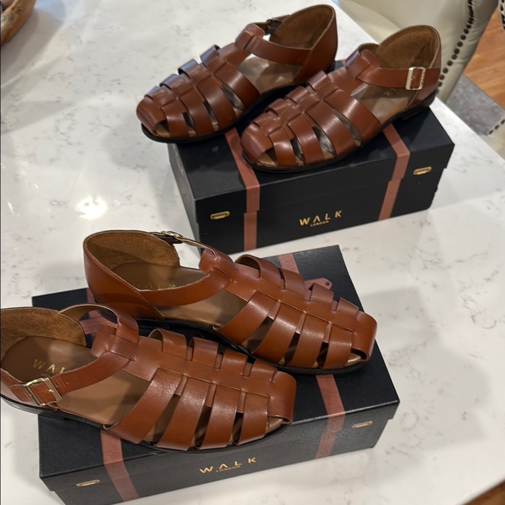 Brown Leather Sandals with Adjustable Buckle